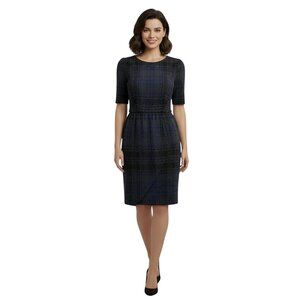 Betsey Johnson Gray Blue Plaid Assymetric Hem Puff Short Sleeve Dress Size 12